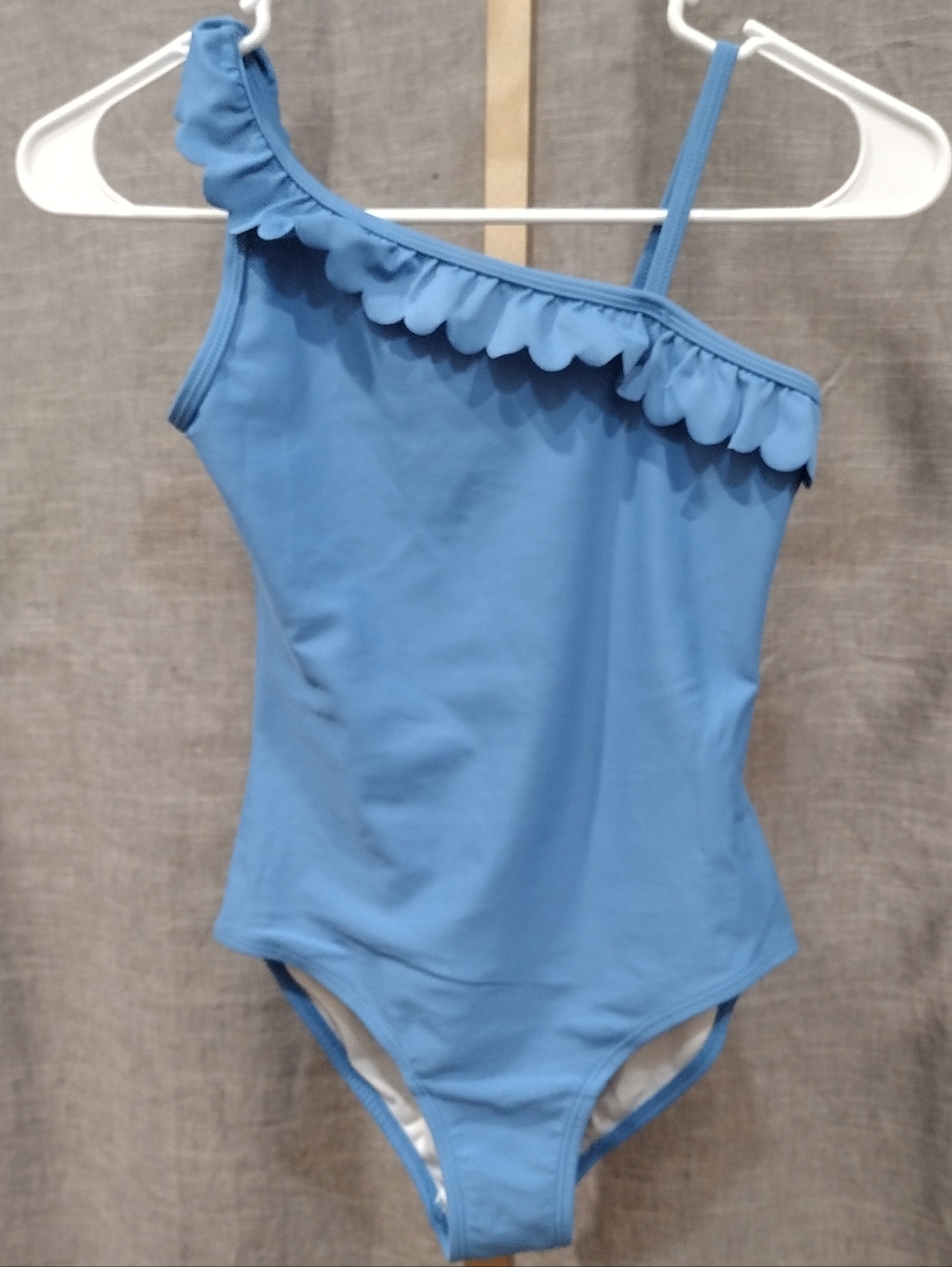 Hanna Andersson One-Shoulder Blue Ruffle Kids Swimsuit